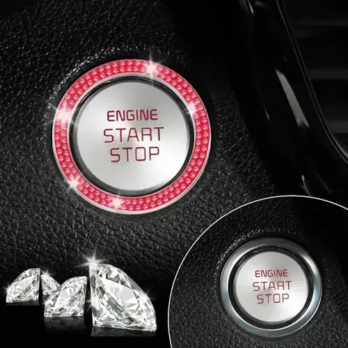 LivTee 2 PCS Crystal Double Rhinestone Car Engine Start Stop Decoration Ring, Bling Car Interior Accessories for Women, Push to Start Button Cover Sticker, Automotive Decals, Red - 5