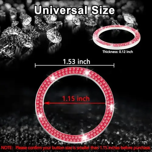 LivTee 2 PCS Crystal Double Rhinestone Car Engine Start Stop Decoration Ring, Bling Car Interior Accessories for Women, Push to Start Button Cover Sticker, Automotive Decals, Red - 3