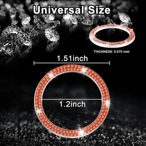 LivTee 2 PCS Crystal Double Rhinestone Car Engine Start Stop Decoration Ring, Bling Car Interior Accessories for Women, Push to Start Button Cover Sticker, Automotive Decals, Reddish Orange - 3