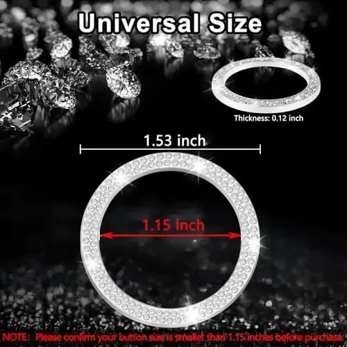 LivTee 2 PCS Crystal Double Rhinestone Car Engine Start Stop Decoration Ring, Bling Car Interior Accessories for Women, Push to Start Button Cover/Sticker, Key Ignition & Knob Bling Ring, White - 6