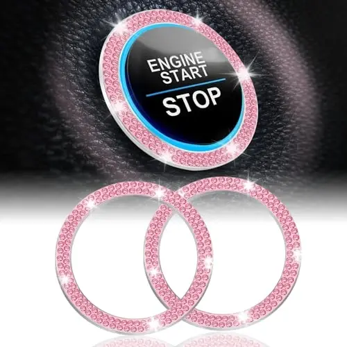 LivTee 2 PCS Crystal Double Rhinestone Car Engine Start Stop Dekoratsiya Uzuk, Bling Avtomobil Ichki Aksessuarlari Ayollar uchun, Start Tugmachasi Qopqog'i Sticker, Avtomobil Dekallari, Pushti - LIVTEE