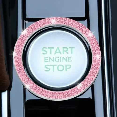 LivTee 2 PCS Crystal Double Rhinestone Car Engine Start Stop Dekoratsiya Uzuk, Bling Avtomobil Ichki Aksessuarlari Ayollar uchun, Start Tugmachasi Qopqog'i Sticker, Avtomobil Dekallari, Pushti - LIVTEE (1)