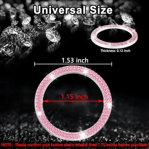 LivTee 2 PCS Crystal Double Rhinestone Car Engine Start Stop Dekoratsiya Uzuk, Bling Avtomobil Ichki Aksessuarlari Ayollar uchun, Start Tugmachasi Qopqog'i Sticker, Avtomobil Dekallari, Pushti - 3