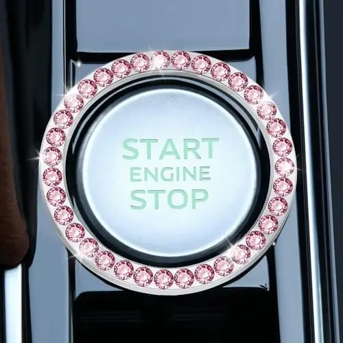 LivTee 2 PCS Crystal Rhinestone Car Engine Start Stop bezagi, Ring Bling ayollar uchun avtomobil ichki aksessuarlari, Start tugmachasini yopish uchun stiker, Avtomobil dekallari, pushti - LIVTEE (1)