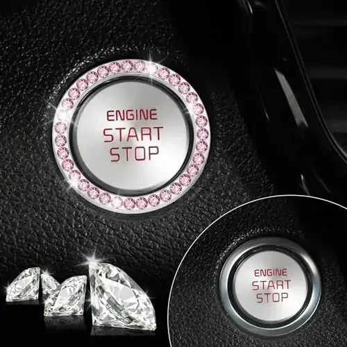 LivTee 2 PCS Crystal Rhinestone Car Engine Start Stop bezagi, Ring Bling ayollar uchun avtomobil ichki aksessuarlari, Start tugmachasini yopish uchun stiker, Avtomobil dekallari, pushti - 6
