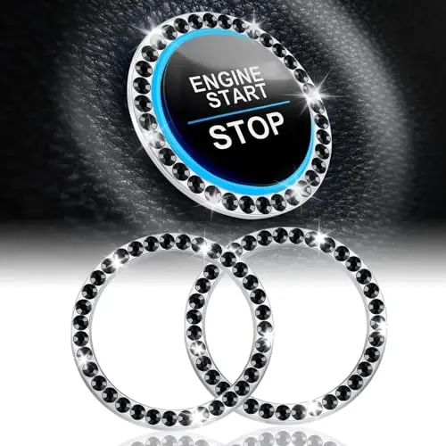 LivTee 2 PCS Crystal Rhinestone Car Engine Start Stop Bezak halqasi, ayollar uchun Bling Car ichki bezaklari, Start tugmachasi uchun stiker, Avtomobil dekolmanlari, Qora - LIVTEE (1)