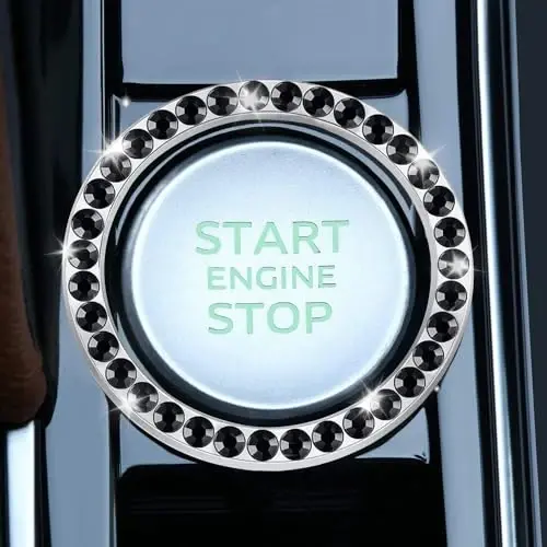 LivTee 2 PCS Crystal Rhinestone Car Engine Start Stop Bezak halqasi, ayollar uchun Bling Car ichki bezaklari, Start tugmachasi uchun stiker, Avtomobil dekolmanlari, Qora - 3
