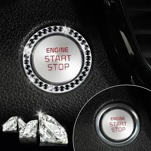 LivTee 2 PCS Crystal Rhinestone Car Engine Start Stop Bezak halqasi, ayollar uchun Bling Car ichki bezaklari, Start tugmachasi uchun stiker, Avtomobil dekolmanlari, Qora - 5