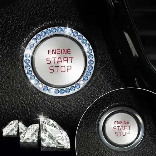 LivTee 2 PCS Crystal Rhinestone Car Engine Start Stop Decoration Ring, Bling Car Interior Accessories for Women, Push to Start Button Cover Sticker, Automotive Decals, Black - 6