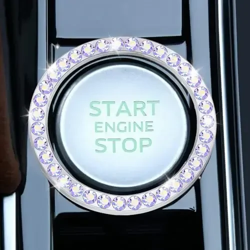 LivTee 2 PCS Crystal Rhinestone Car Engine Start Stop Decoration Ring, Bling Car Interior Accessories for Women, Push to Start Button Cover Sticker, Automotive Decals, Colorful - 2