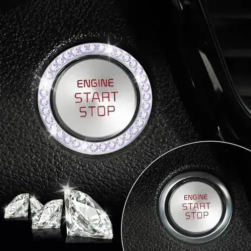 LivTee 2 PCS Crystal Rhinestone Car Engine Start Stop Decoration Ring, Bling Car Interior Accessories for Women, Push to Start Button Cover Sticker, Automotive Decals, Colorful - 6