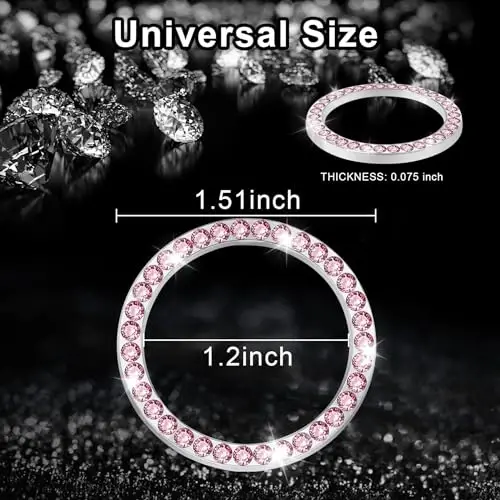 LivTee 2 PCS Crystal Rhinestone Car Engine Start Stop Decoration, Ring Bling Car Interior Accessories for Women, Push to Start Button Cover Sticker, Automotive Decals, Pink - 4