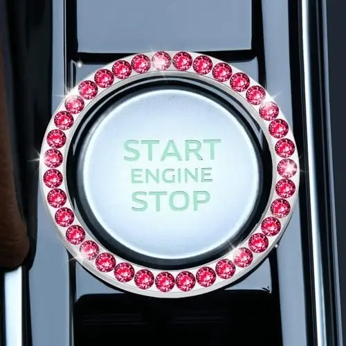 LivTee 2 PCS Crystal Rhinestone Car Engine Start Stop Decoration Ring, Bling Car Interior Accessories for Women, Push to Start Button Cover Sticker, Automotive Decals, Red - 2