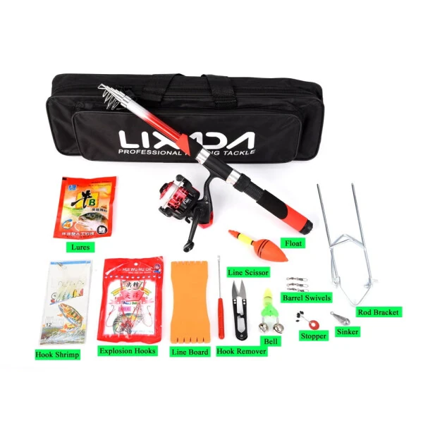 Lixada Fishing Rod Reel Combo Full Kit with 2PCS 2.1m Telescopic Fishing Rods 2PCS Spinning Reels Fishing Lures Hooks Accessories Fishing Bag - 6