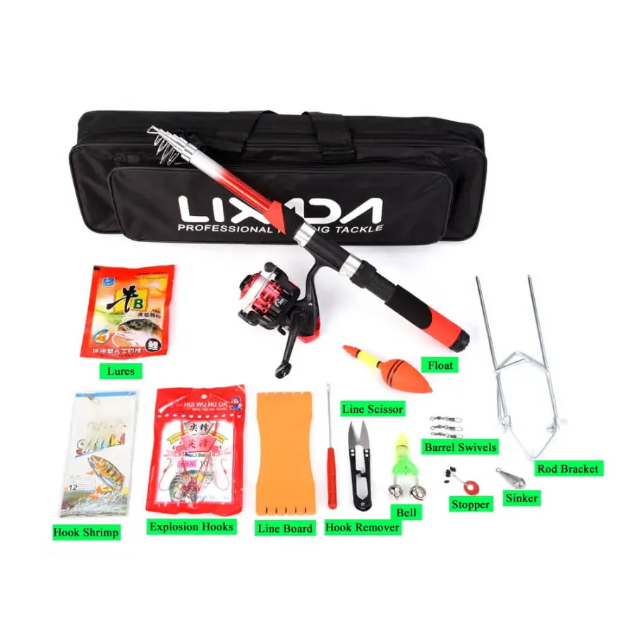 Lixada Fishing Rod Reel Combo Full Kit with 2PCS 2.1m Telescopic Fishing Rods 2PCS Spinning Reels Fishing Lures Hooks Accessories Fishing Bag - 6