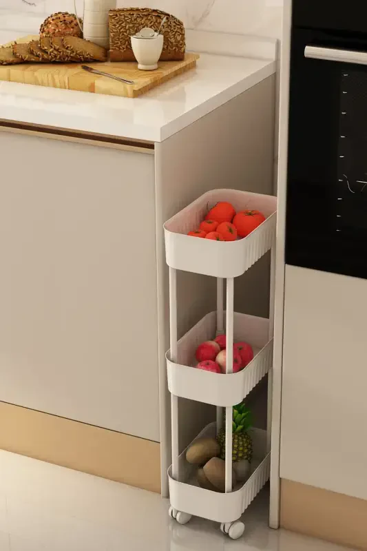 Lizbon Çok Amaçlı 3 Katlı Evye Altı Düzenleyici Dolap Içi Tegah Altıtekerlekli Organizer-BEYAZ - 2