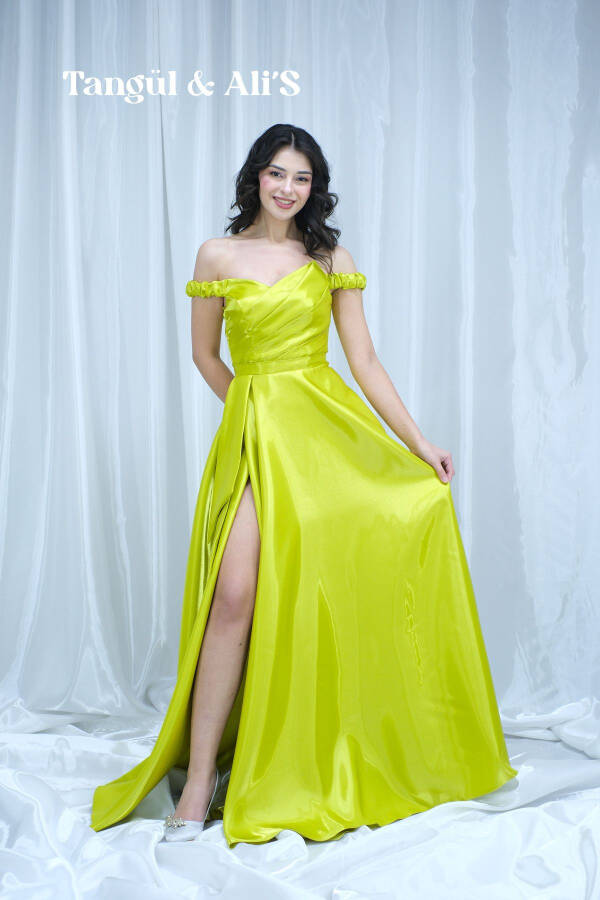 Lizbon Saten Drapeli Maxi Elbise - 1