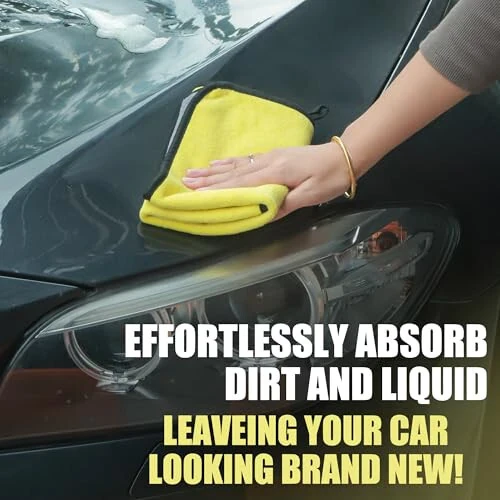 LJGG 16'x16' Microfiber Cleaning Cloths, 12-Pack Reversible Two-Tone Colors Yellow-Gray, Ultra Absorbent and Scratch-Free for Auto Detailing, Multipurpose Towels for Car, Kitchen, and Home - 4