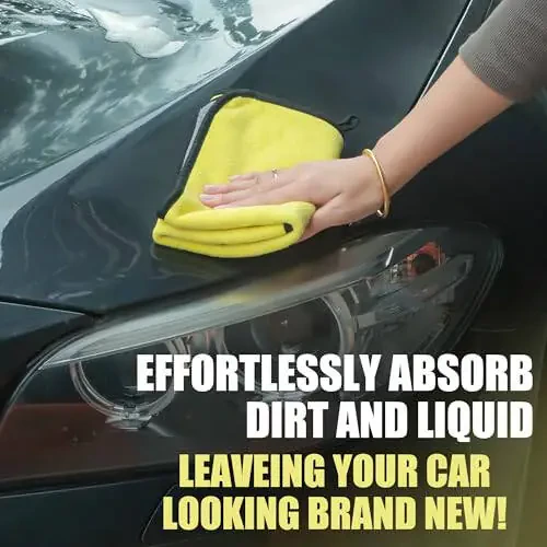 LJGG 16'x16' Microfiber Cleaning Cloths, 12-Pack Reversible Two-Tone Colors Yellow-Gray, Ultra Absorbent and Scratch-Free for Auto Detailing, Multipurpose Towels for Car, Kitchen, and Home - 4
