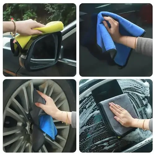 LJGG 16'x16' Microfiber Cleaning Cloths, 12-Pack Reversible Two-Tone Colors Yellow-Gray, Ultra Absorbent and Scratch-Free for Auto Detailing, Multipurpose Towels for Car, Kitchen, and Home - 5