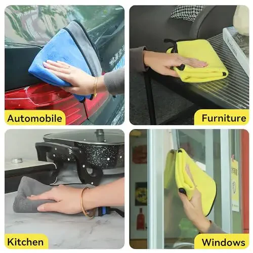 LJGG 16'x16' Microfiber Cleaning Cloths, 12-Pack Reversible Two-Tone Colors Yellow-Gray, Ultra Absorbent and Scratch-Free for Auto Detailing, Multipurpose Towels for Car, Kitchen, and Home - 6
