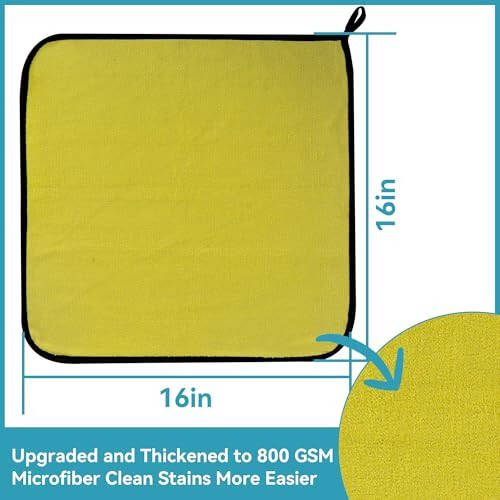 LJGG 16'x16' Microfiber Tozalash Mato, 12-Pack Ikki tomonlama Ikki Rangli Sariq-Kulrang, Avto Detallashtirish uchun Ultra Singdiruvchi va Tirnalishsiz, Avtomobil, Oshxona va Uy uchun Ko'p Maqsadli Sochiqlar - 3