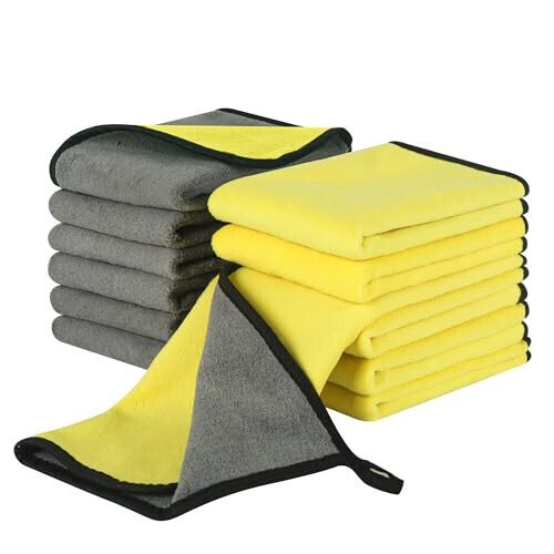 LJGG Microfiber Cleaning Cloths 12 Pack, 16 x 16 in (40 x 40 cm. ), 550 GSM, Lint‑Free & Streak‑Free, Scratch‑Free Towels for Kitchen, Glass & Car Detailing (Gray/Yellow) - LJGG (1)
