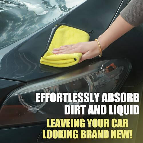 LJGG Microfiber Cleaning Cloths 12 Pack, 16 x 16 in (40 x 40 cm. ), 550 GSM, Lint‑Free & Streak‑Free, Scratch‑Free Towels for Kitchen, Glass & Car Detailing (Gray/Yellow) - 4