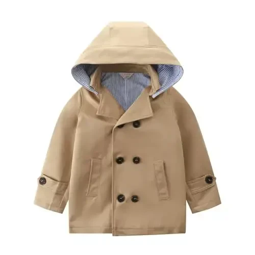 LJYH Toddler Boys Classic Buttons Peacoat Kids Hooded Toggle Dress Trench Coats - LJYH