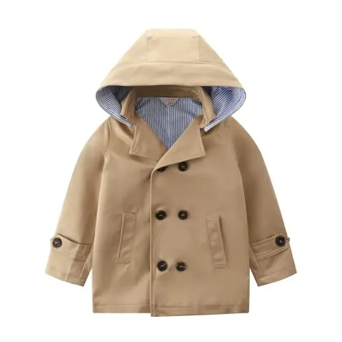 LJYH Toddler Boys Classic Tugmalar Peacoat Bolalar Qopqoqli Tugmachali Palto Trenç Palto - MODAZONE