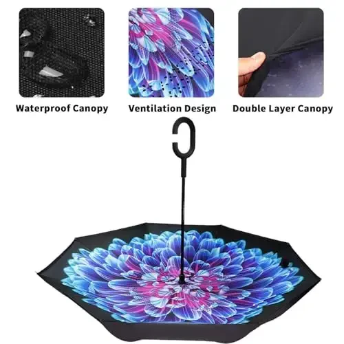 LLanxiry Windproof Inverted Umbrella, Large Reverse Umbrellas for Rain with C-shaped Handle Big Upside Down Inside Out Umbrella for Women & Men - 4