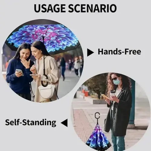 LLanxiry Windproof Inverted Umbrella, Large Reverse Umbrellas for Rain with C-shaped Handle Big Upside Down Inside Out Umbrella for Women & Men - 5