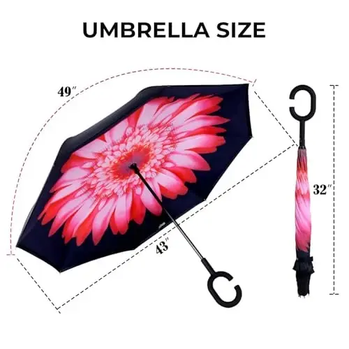 LLanxiry Windproof Inverted Umbrella, Large Reverse Umbrellas for Rain with C-shaped Handle Big Upside Down Inside Out Umbrella for Women & Men - 2