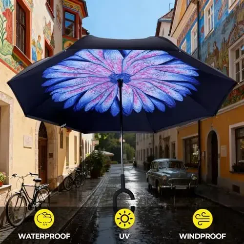 LLanxiry Windproof Inverted Umbrella, Large Reverse Umbrellas for Rain with C-shaped Handle Big Upside Down Inside Out Umbrella for Women & Men - 4