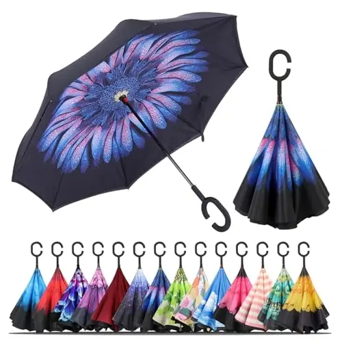 LLanxiry Windproof Inverted Umbrella, Large Reverse Umbrellas for Rain with C-shaped Handle Big Upside Down Inside Out Umbrella for Women & Men - 1