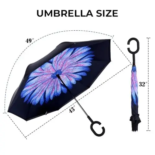 LLanxiry Windproof Inverted Umbrella, Large Reverse Umbrellas for Rain with C-shaped Handle Big Upside Down Inside Out Umbrella for Women & Men - 2
