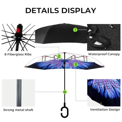 LLanxiry Windproof Inverted Umbrella, Large Reverse Umbrellas for Rain with C-shaped Handle Big Upside Down Inside Out Umbrella for Women & Men - 3