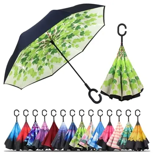 LLanxiry Windproof Inverted Umbrella, Large Reverse Umbrellas for Rain with C-shaped Handle Big Upside Down Inside Out Umbrella for Women & Men - 1