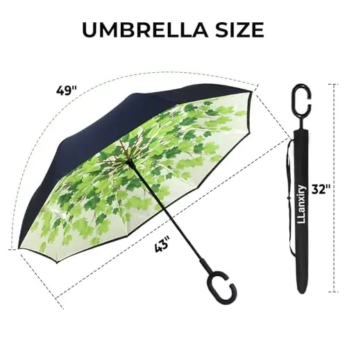 LLanxiry Windproof Inverted Umbrella, Large Reverse Umbrellas for Rain with C-shaped Handle Big Upside Down Inside Out Umbrella for Women & Men - 2