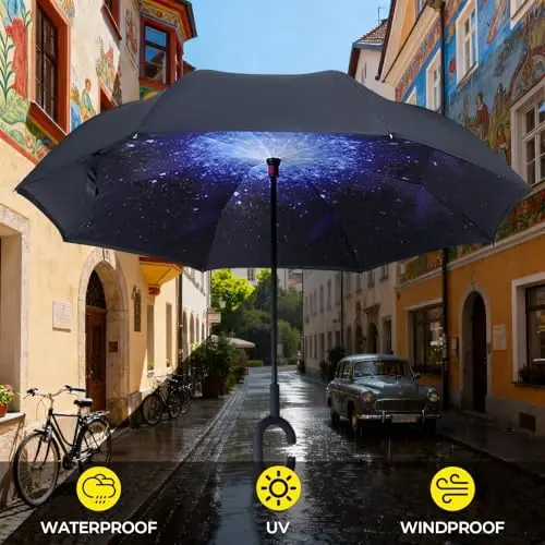 LLanxiry Windproof Inverted Umbrella, Large Reverse Umbrellas for Rain with C-shaped Handle Big Upside Down Inside Out Umbrella for Women & Men - 4