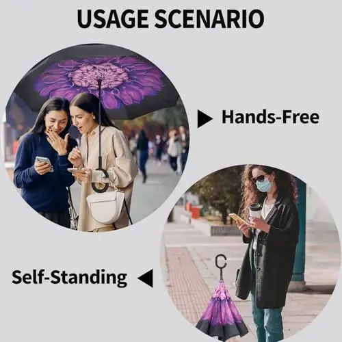 LLanxiry Windproof Inverted Umbrella, Large Reverse Umbrellas for Rain with C-shaped Handle Big Upside Down Inside Out Umbrella for Women & Men - 5