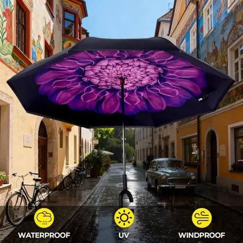 LLanxiry Windproof Inverted Umbrella, Large Reverse Umbrellas for Rain with C-shaped Handle Big Upside Down Inside Out Umbrella for Women & Men - 3