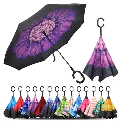 LLanxiry Windproof Inverted Umbrella, Large Reverse Umbrellas for Rain with C-shaped Handle Big Upside Down Inside Out Umbrella for Women & Men - 1