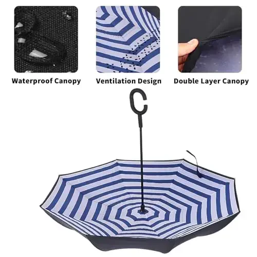 LLanxiry Windproof Inverted Umbrella, Large Reverse Umbrellas for Rain with C-shaped Handle Big Upside Down Inside Out Umbrella for Women & Men - 4