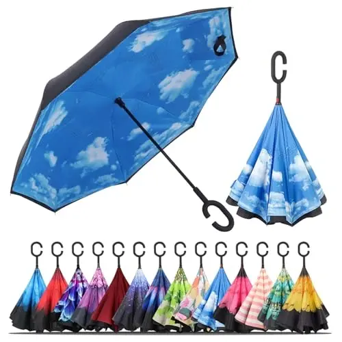 LLanxiry Windproof Inverted Umbrella, Large Reverse Umbrellas for Rain with C-shaped Handle Big Upside Down Inside Out Umbrella for Women & Men - 1