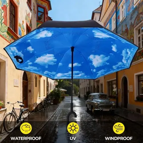 LLanxiry Windproof Inverted Umbrella, Large Reverse Umbrellas for Rain with C-shaped Handle Big Upside Down Inside Out Umbrella for Women & Men - 4