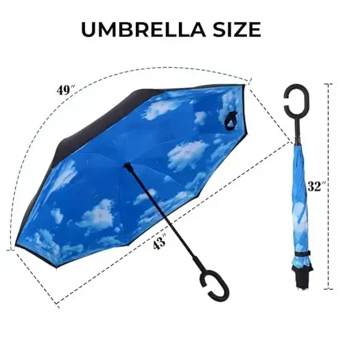 LLanxiry Windproof Inverted Umbrella, Large Reverse Umbrellas for Rain with C-shaped Handle Big Upside Down Inside Out Umbrella for Women & Men - 2