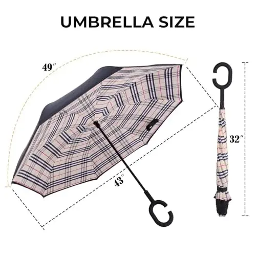 LLanxiry Windproof Inverted Umbrella, Large Reverse Umbrellas for Rain with C-shaped Handle Big Upside Down Inside Out Umbrella for Women & Men - 2