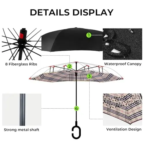 LLanxiry Windproof Inverted Umbrella, Large Reverse Umbrellas for Rain with C-shaped Handle Big Upside Down Inside Out Umbrella for Women & Men - 3