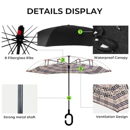 LLanxiry Windproof Inverted Umbrella, Large Reverse Umbrellas for Rain with C-shaped Handle Big Upside Down Inside Out Umbrella for Women & Men - 3